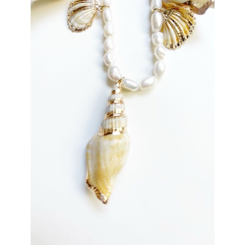 Pearl and Gold Shell Statement Necklace  with matching bracelet Beach Bride - Picture 9 of 14